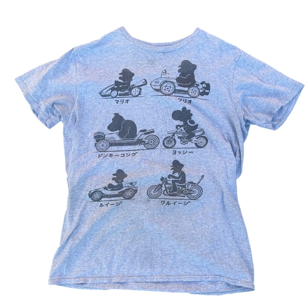 Nintendo Mario Kart‎ Graphic T Shirt Characters Cars Motorcycles Gray Medium